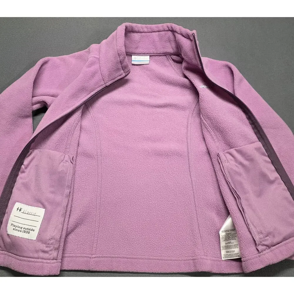 Columbia Fleece Jacket Girls S (7/8) Purple Hooded Full Zip Lightweight Zipper